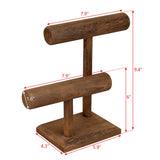 Ikee Design 2 Tier Wooden Jewelry Bracelet Watch Display Tower, Bangle Scrunchie Necklace Holder Storage Stand, 7.9 W x 4.3 D x 9.4 H in, Brown Color Ikee Design