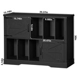 Joaxswe Large Record Player Stand with Vinyl Storage Up to 450 Albums, 39 Inch Farmhouse Wood Black Vinyl Records Storage Cabinet with Barn Doors, Mid-Century Modern Turntable Stand for Living Room Joaxswe