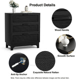 Anmytek 35" H Black Rattan Dresser, Farmhouse 3 Drawer Dresser with Natural Rattan Spacious Chest of Drawers for Living Room, Nursery, Hallway H0096 Anmytek