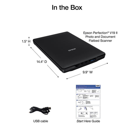 Epson Perfection V19 II Color Photo and Document Flatbed Scanner with 4800 dpi Optical Resolution, USB Power and High-Rise, Removable Lid Epson