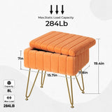 Greenstell Vanity Stool Chair Faux Fur with Storage, 15.7"L x 11.8"W x 19.4"H Soft Ottoman 4 Metal Legs with Anti-Slip Feet, Furry Padded Seat, Modern Multifunctional Chairs for Makeup, Bedroom,Orange GREENSTELL