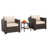 Rattaner Outdoor Furniture Club Chair 3 Pieces Patio Single Sofa Chairs and Glass End Table Outdoor Chairs Set of 2 and SideTable with Anti-Slip Cushions and Waterproof Cover, Khaki Rattaner