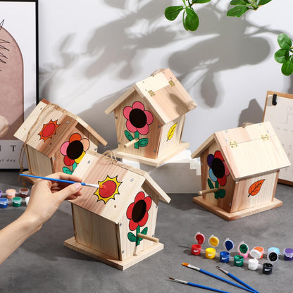 Gemscream 4 Sets Wooden Birdhouse Kit Buildable DIY Birdhouse Crafts for Adults Kids Including Paints Brushes Screwdrivers Christmas Easter Basket Stuffers Art Gifts for Boy or Girl Ages 4+