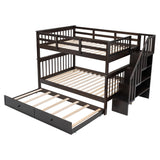 MERITLINE Wooden Bunk Bed Frame, Full Over Full Bunk Bed with Trundle, Bunk Beds with Stairs Full Size, Trundle Bunk Beds, Convertible Bunk Bed for Kids(Espresso) MERITLINE
