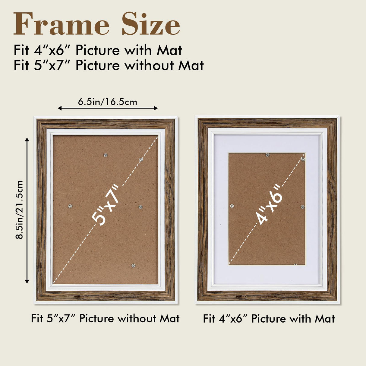 Daofary 5x7 Picture Frame Set of 6, Rustic Farmhouse Photo Frame, Display 4x6 with Mat or 5x7 Without Mat for Decorative on Wall Hanging and Tabletop Placement Daofary