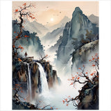 Chinese Landscape Paint by Numbers Kit for Adults - DIY Mountain Waterfall Painting on Canvas 16x20 Inches, Acrylic Paint Set, Suitable for Beginners, Traditional Asian Art Kit for Home Decoration TAOPAOLAB