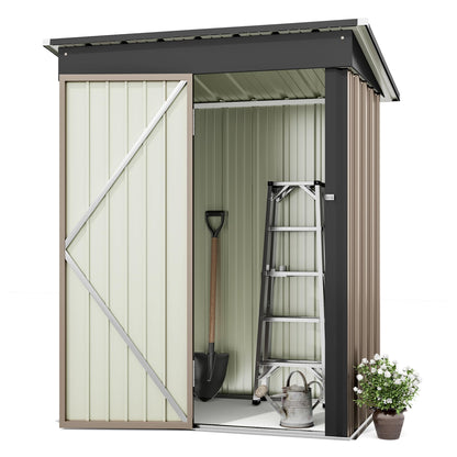 Greesum Outdoor Storage Shed 5 x 3 ft. Utility Tool Shed Metal Storage Garden Shed with Door & Lock for Patio Storage, Brown - WoodArtSupply