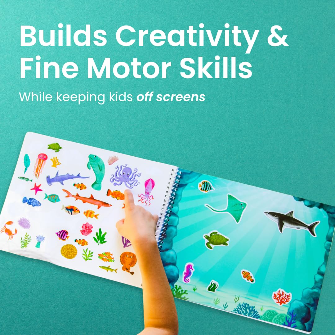 Cupkin Ocean Sticker Book Activity for Kids, Toddler Airplane Travel Essentials, 500+ Shark Stickers for Kids + 12 Scenes + 12 Coloring Book Pages, Deep Blue Sea Gift, Kid Crafts Ages 2-8 CUPKIN