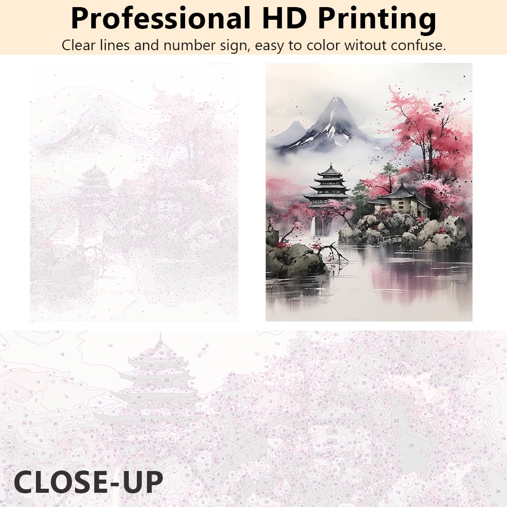 TUMOVO DIY Paint by Number for Adult, Japanese Paint by Numbers, Japan Nature Landscape Adult Paint by Numbers Kits on Canvas, 16X20 Inch Mountain Paint by Numbers for Adults Beginner TUMOVO