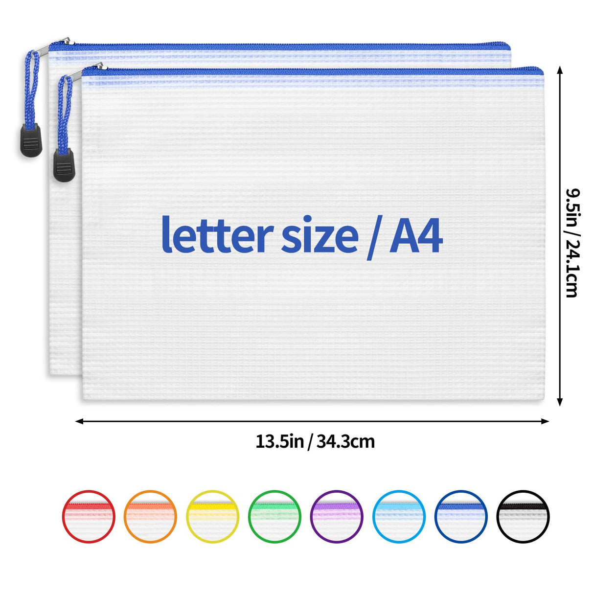 EOOUT 24pcs Mesh Zipper Pouch Bags, A4 Zipper Bags for Organizing Storage, Waterproof Zipper Pouches, Letter Size, File Bags for School, Toys, Puzzle, Board Games and Office Supplies EOOUT