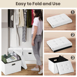 COSYLAND Storage Ottoman 17x13x13in Leather Ottoman Rectangle Foot Rest Foot Stool Folding Ottoman for Room Dorm Small Collapsible Bench Seat Organizer Entryway Furniture with Handles Lid White COSYLAND