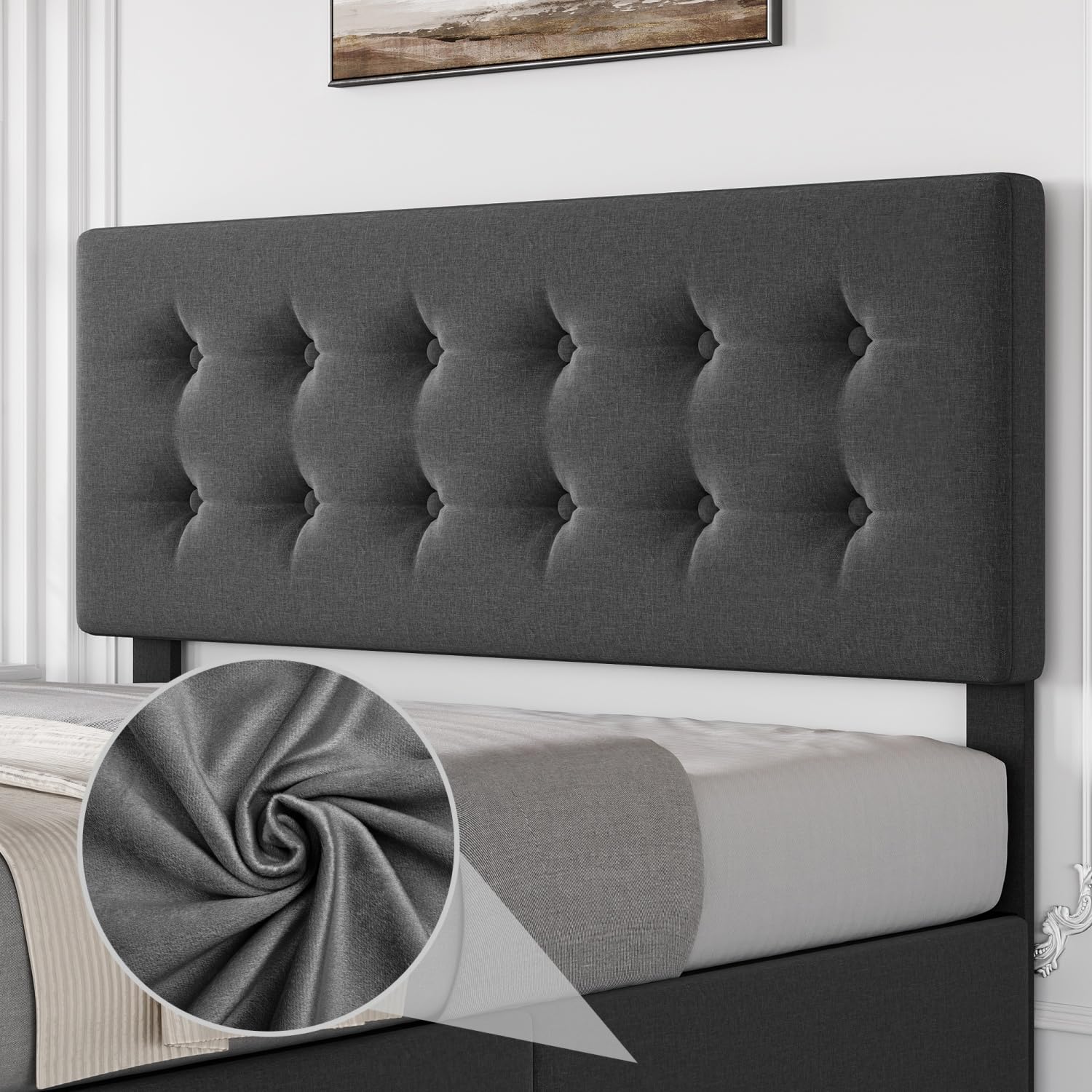 IDEALHOUSE Grey Upholstered Full Size Bed Frame with Adjustable Headboard and 4 Storage Drawers - WoodArtSupply