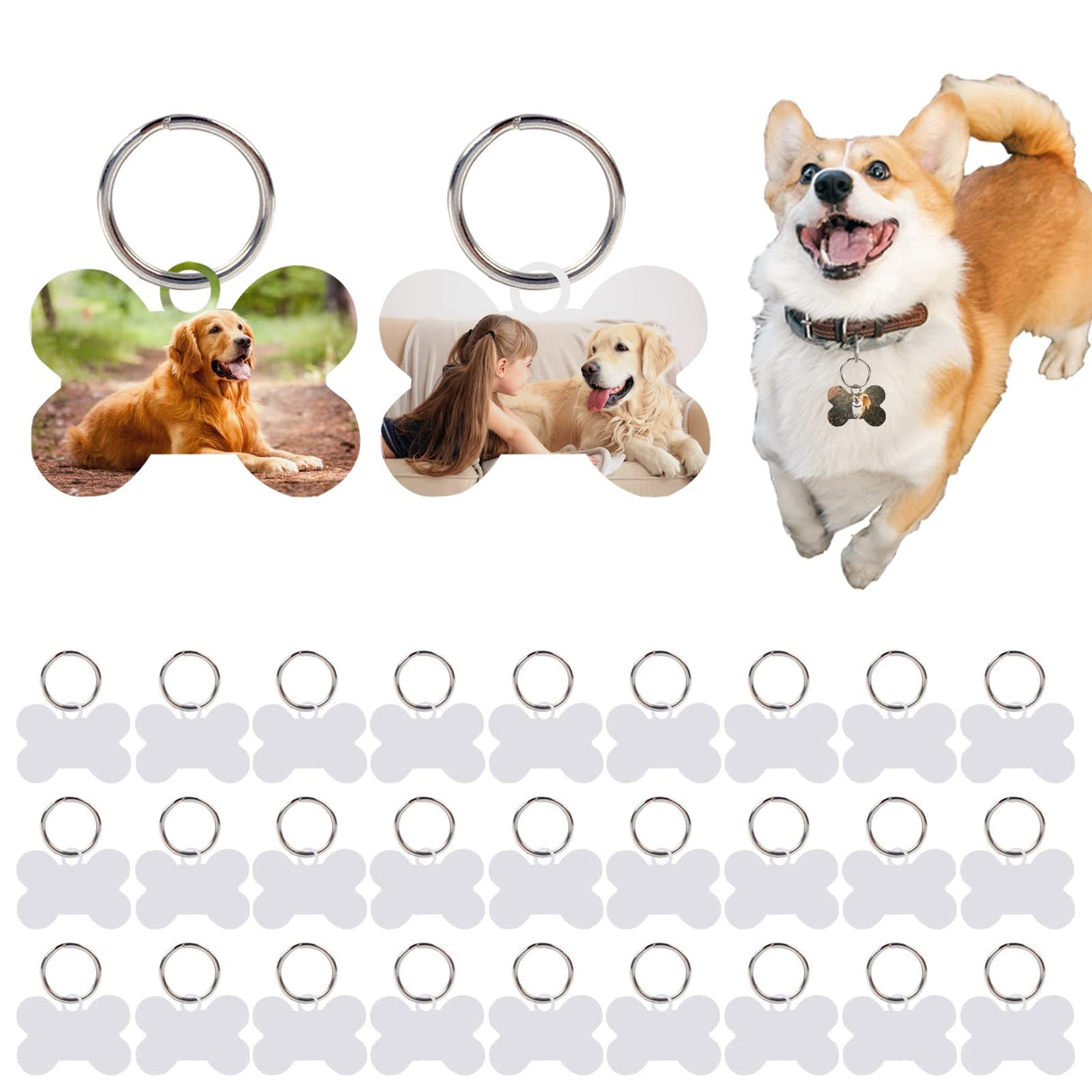 30 Pcs Sublimation Blank Dog Tags Bone Shaped DIY Double Sided Aluminum Dog ID Tags Bone Shaped Pet Name Tags Dog Collar Tags with Dogs and Cats GEKIXUTP