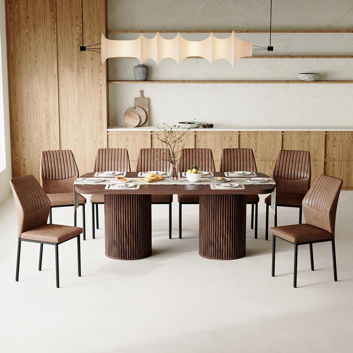 Rejeke 79" Dining Table Set for 8,Large Rectangular Kitchen Table Set for 8 with Cushioned Chairs,Modern Mid-Century Wood Dining Room Table Set,Ideal for Dining & Gatherings (Walnut) Rejeke