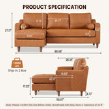 GarveeHome 88.9 in Leather L-Shape Sofa with Convertible Chaise, Modern Mid-Century Sofa for Living Room, 3 Seat Comfy Leather Couch with Deep Seat, Cognac Tan GarveeHome