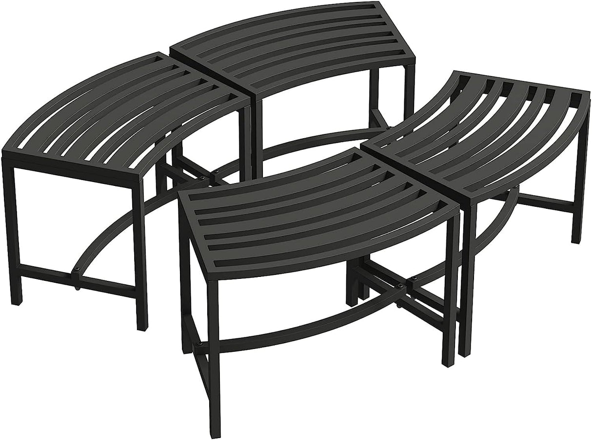 Mingyall Heavy Duty Curved Fire Pit Bench Set of 4, Metal Outside Seating, Outdoor Steel Backless Benches for Garden, Patio, Porch, Backyard, Plant Stand Mingyall