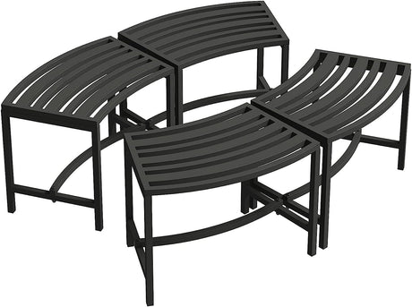 Mingyall Heavy Duty Curved Fire Pit Bench Set of 4, Metal Outside Seating, Outdoor Steel Backless Benches for Garden, Patio, Porch, Backyard, Plant Stand Mingyall