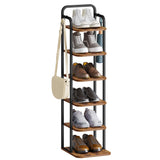 Hzuaneri 6 Tiers Vertical Shoe Rack, Narrow Shoe Tower, Tall Shoes Shelf with 2 Hooks, Adjustable Shelves, Corner Shoes Shelves for Small Spaces, Entryway, Living Room, Rustic Brown SR04201B Hzuaneri