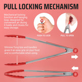 Kaluns Kitchen Tongs for Cooking Grilling Set of 4, BBQ Grill Tongs With Silicone Tip Stainless Steel Heat Resistant, Non-stick Pull Lock, Incl 7, 9, 12 Inch Tong Plus a Silicone Spatula Kaluns