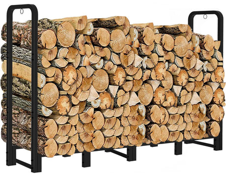 Artibear Firewood Rack Outdoor 8ft Heavy Duty Logs Holder for Indoor Fireplace Metal Wood Pile Storage Stacker Organizer, Matte Black Artibear