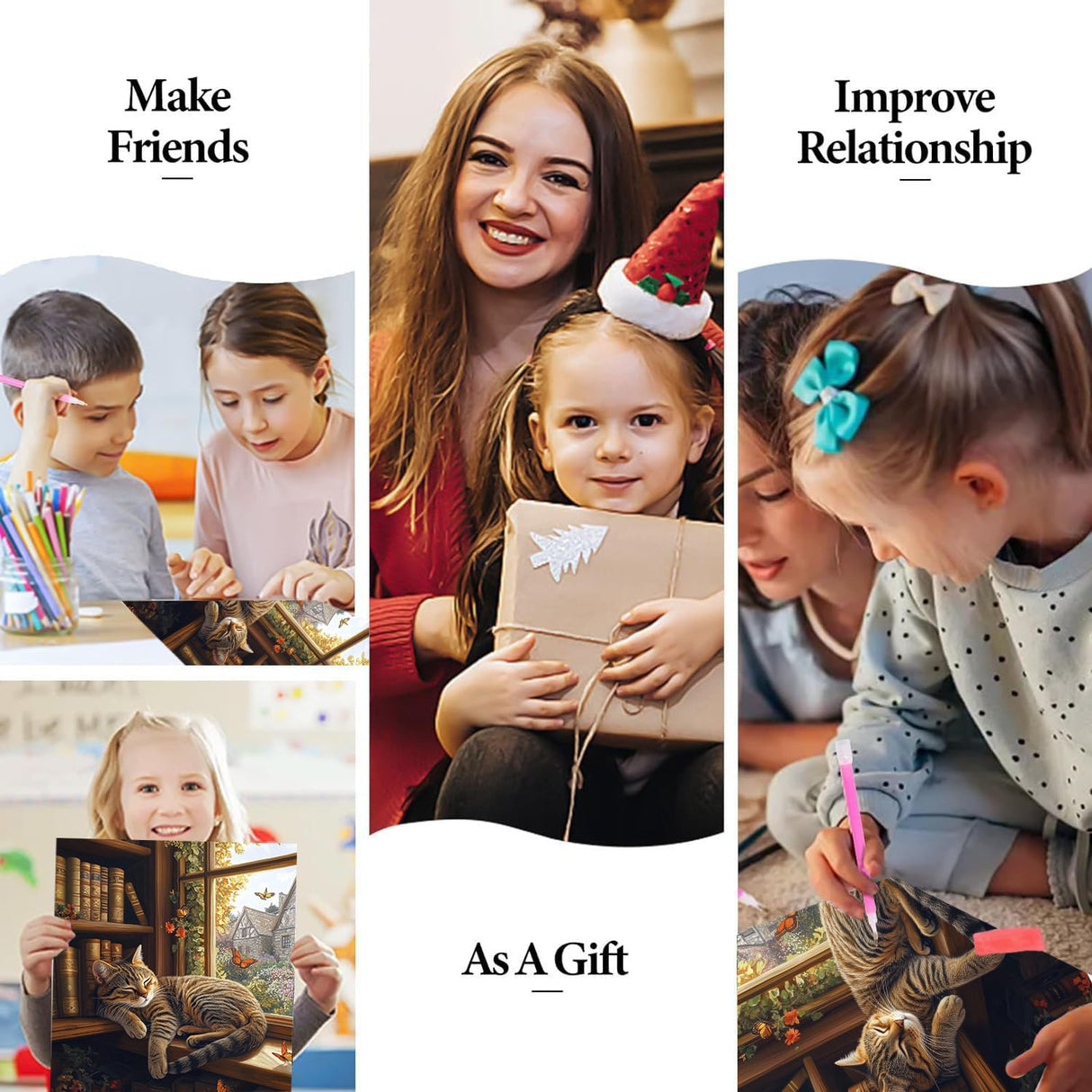 bleihum Diamond Art Kits for Adults Cat- Cat Diamond Painting Kit, DIY Gem Art for Adult, 5D Full Round Drill Gem Painting Crafts for Home Wall Decor Gifts(12x16inch) bleihum