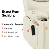 MCombo Oversized Swivel Glider Rocker Power Recliner Chair for Living Room with Heat and Vibration Massage, USB Ports, Cup Holders and Pockets, Faux Leather 7785 (Milk White) MCombo