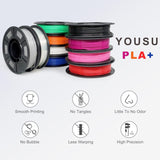 YOUSU PLA Plus Filament 1.75mm Bundle 10x250g, 10 Pack 2.5KG PLA+ Sample 3D Printer Filament, 3D Printing Multi Pack Filament Dimensional Accuracy +/- 0.02mm Yousu