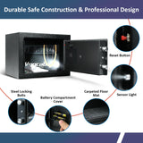 Voncabay Money Safe Box for Home with Sensor Light & Fireproof Security Safe Box for Money Safe with Keys & Pass Code, Lock Box Fireproof Safe with Digital Keypad Voncabay