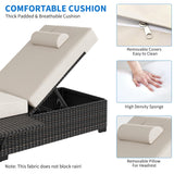 MilleLoom Outdoor Chaise Lounge Chairs for Outside Patio Furniture Set of 2 Wicker Recliner Gray Rattan Reclining Pool Sunbathing Chair Adjustable Backrest Lounger with Beige Cushion MilleLoom