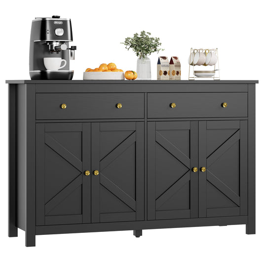 FOTOSOK Black Sideboard Buffet Cabinet with Storage, 55.1" Large Buffet Cabinet Kitchen Cabinet with 2 Drawers and 4 Doors, Farmhouse Coffee Bar Cabinet Buffet Table Sideboard Cabinet for Kit - WoodArtSupply