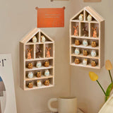 TANG SONG 8-Slot Wooden House-Shaped Mini Figures Cubby Box Display Shelf Organizer Storage Box (Light Brown) TANG SONG