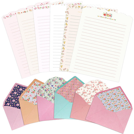 KSIWRE Stationary Paper and Envelopes Set, 24 PCS Writing Stationery Paper with 12 PCS Envelopes, Warm Floral Themed Envelope and Stationery Design for Invitations Gift Decorations Holiday Party KSIWRE