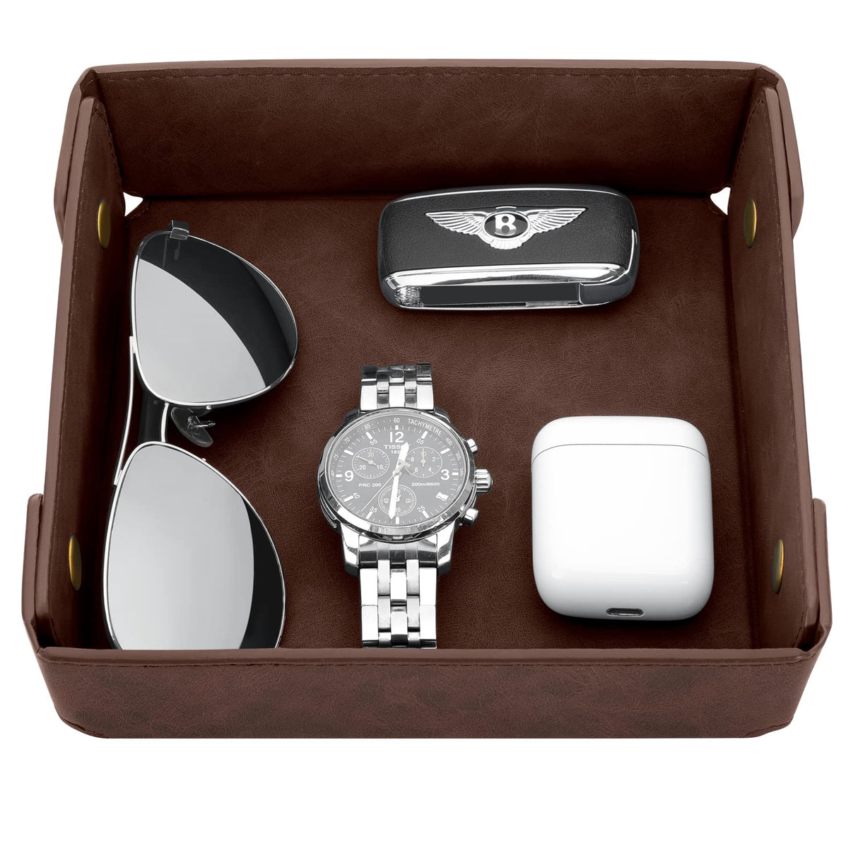 CASIRENA Faux Leather Valet Tray Organizer for Men - Catch-All Tray for Entryway Table Key, Wallet, Watch, Coin Change, Phone, Dresser EDC Dump Jewelry, Bedside Nightstand Desk-top Catchall Tray CASIRENA