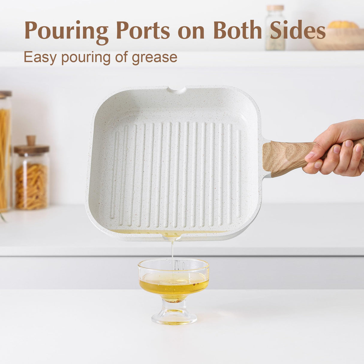 SENSARTE Nonstick Ceramic Grill Pan for Stove Tops, Versatile Square Grilling Pan with Pour Spouts, Durable Grill Skillet for All Stoves, Steak Pan Bacon Pan, Non Toxic-PTFE,PFAS,PFOA Free, 11 Inch SENSARTE