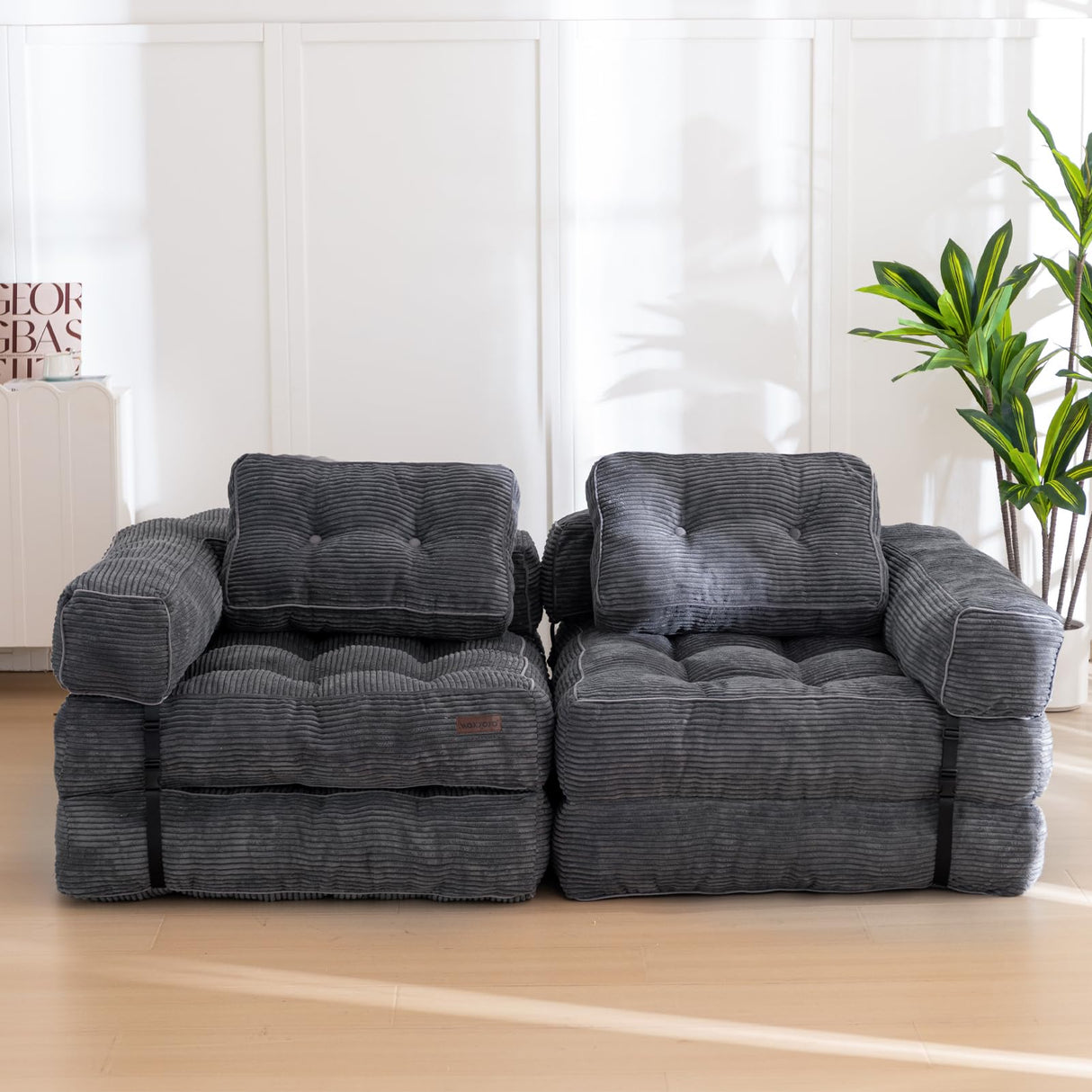 MAXYOYO Folding Sofa Bed, L-Shaped Convertible Sofa Bed with Armrest Foldable Sleeper Sofa with Pillow, Portable Fold Out Chair Bed Comfy Floor Sofa Lounge for Living Room Bedroom, Dark Grey MAXYOYO