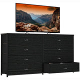 Furnulem Wide Dresser with 8 Fabric Drawers, TV Entertainment Center with Storage for 55'' TV, Large Chest of Drawers for Bedroom, Living Room, Dorm, Closet, Entryway, Wood Top (Black Oak) Furnulem