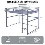 Metal Loft Bed Full Size, Loft Bed Frame with Safety Guard Rails & Flat Ladder, Twin Loft Bed for Kids Teens Adults, Gray Softa