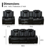 SIENWIEY Power Leather Recliner Sofa Set with LED Light,Leather Couch Set for Reclining Sofa with Drop-Down Table/Loveseat with Storage Console/Single Chair 3 PCS Living Room Furniture(Black,3+2+1) SIENWIEY