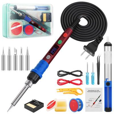 Soldering Iron Kit, 90W LED Digital Soldering Gun kit with Ceramic Heater, 110V Adjustable Temperature Solder Welding Iron Kits, Auto-sleep, Thermostatic Design, Red
