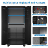 GLADIW Garage Storage Cabinet with Wheels, Metal Storage Cabinet with 1 Drawers and 2 Adjustable Shelves, Lockable Storage Cabinet with Pegboards for Homes, Offices, Kitchens, Schools and Pantries GLADIW