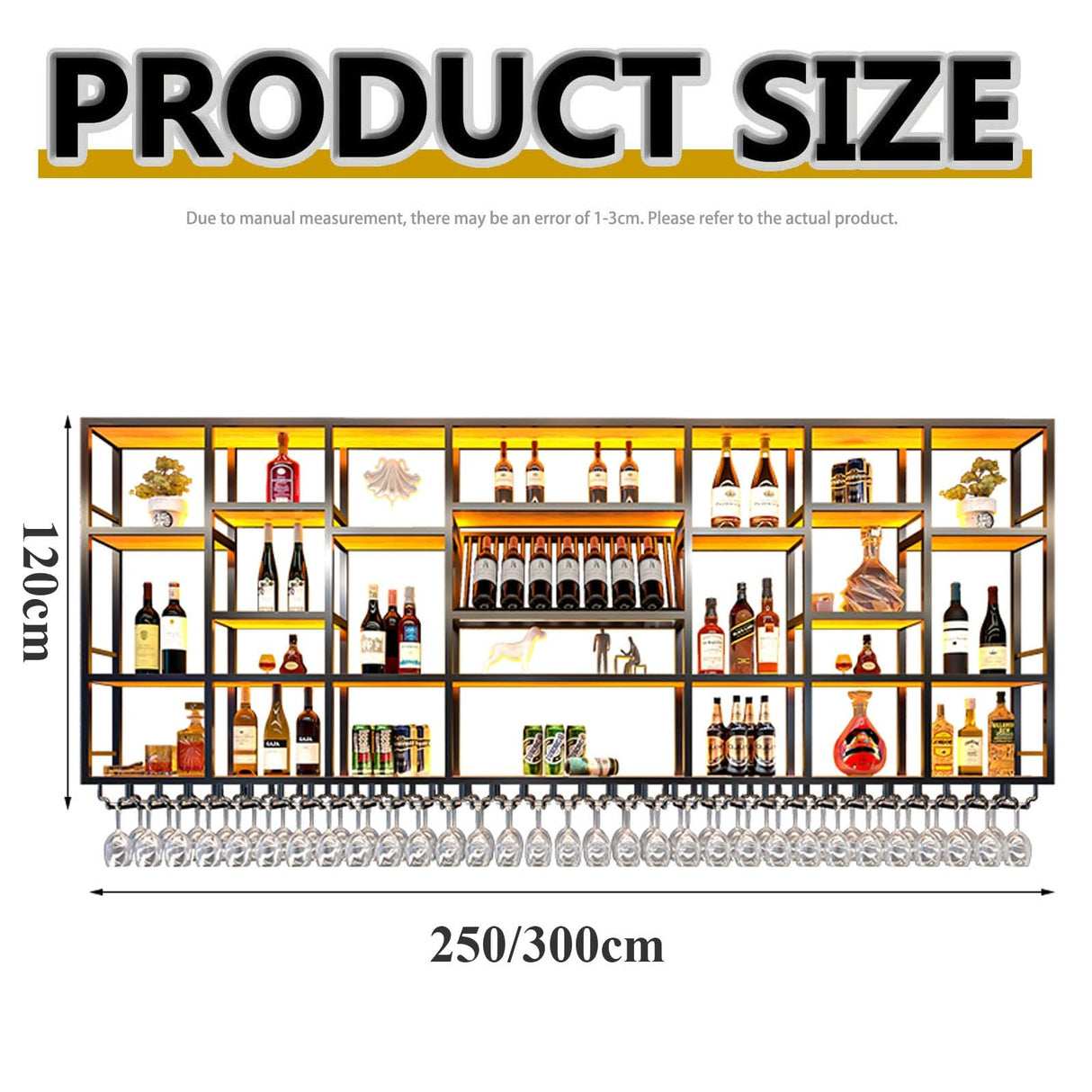 Upgrade Metal Wine Rack Wall Mounted With LED Light Modern,Bar Floating Wall Shelves Iron,Large Wall Mounted Wine Rack Metal For Bar Counter,Floating Shelf,Bar Shelves For Liquor Bottles For Kitchen(G LIHDNGXM