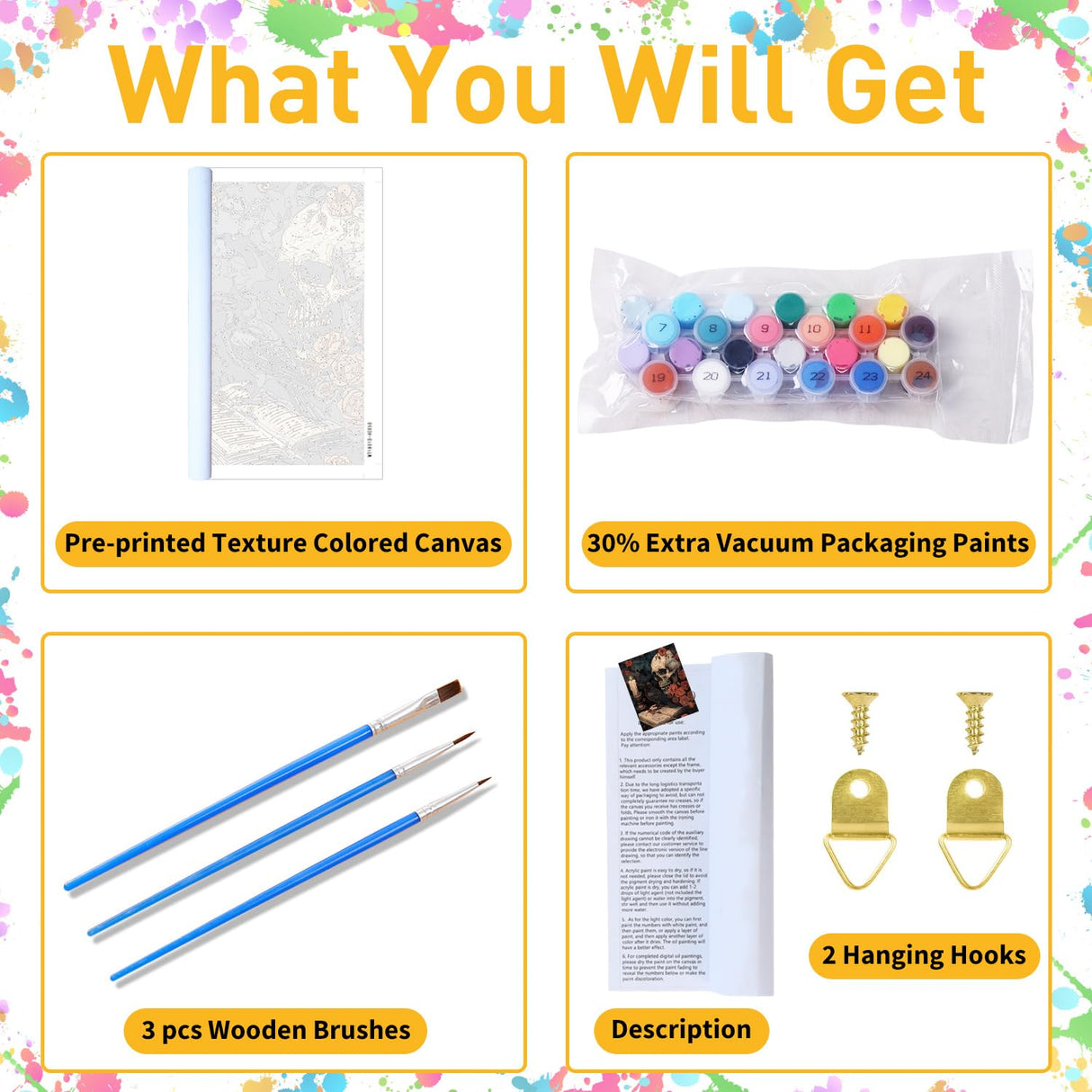 Paint by Numbers Kit for Adults, Skull Paint by Numbers Kit for Adults Beginners, DIY Acrylic Painting on Canvas for Home Wall Art Decor(16x20Inch Mandun