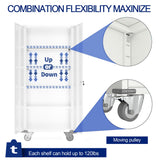 Aobabo 72 Inch Locking Metal Garage Home Office Storage Cabinet with Universal Rubber Wheels/Lockable Casters and Magnetic Doors, White Aobabo