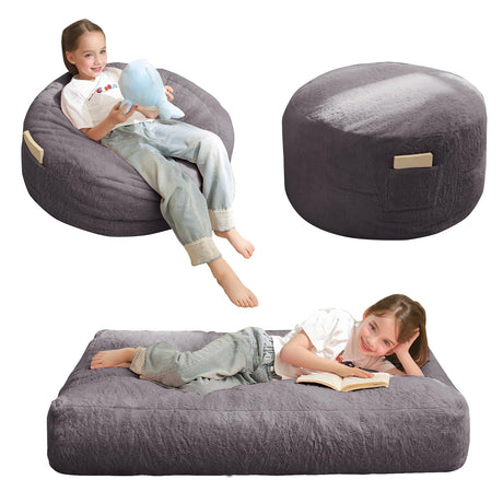 MAXYOYO Bean Bag Chair Bed for Kids, Convertible Bean Bag Folds from Lazy Chair to Floor Mattress Bed, Stuffed Floor Sofa Couch for Boys and Girls, High-Density Foam Filling, Dark Grey MAXYOYO