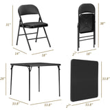 VECELO Folding Card Table and Chair Set of 5 Portable with Padded Tabletop, No Assembly Required, Black VECELO