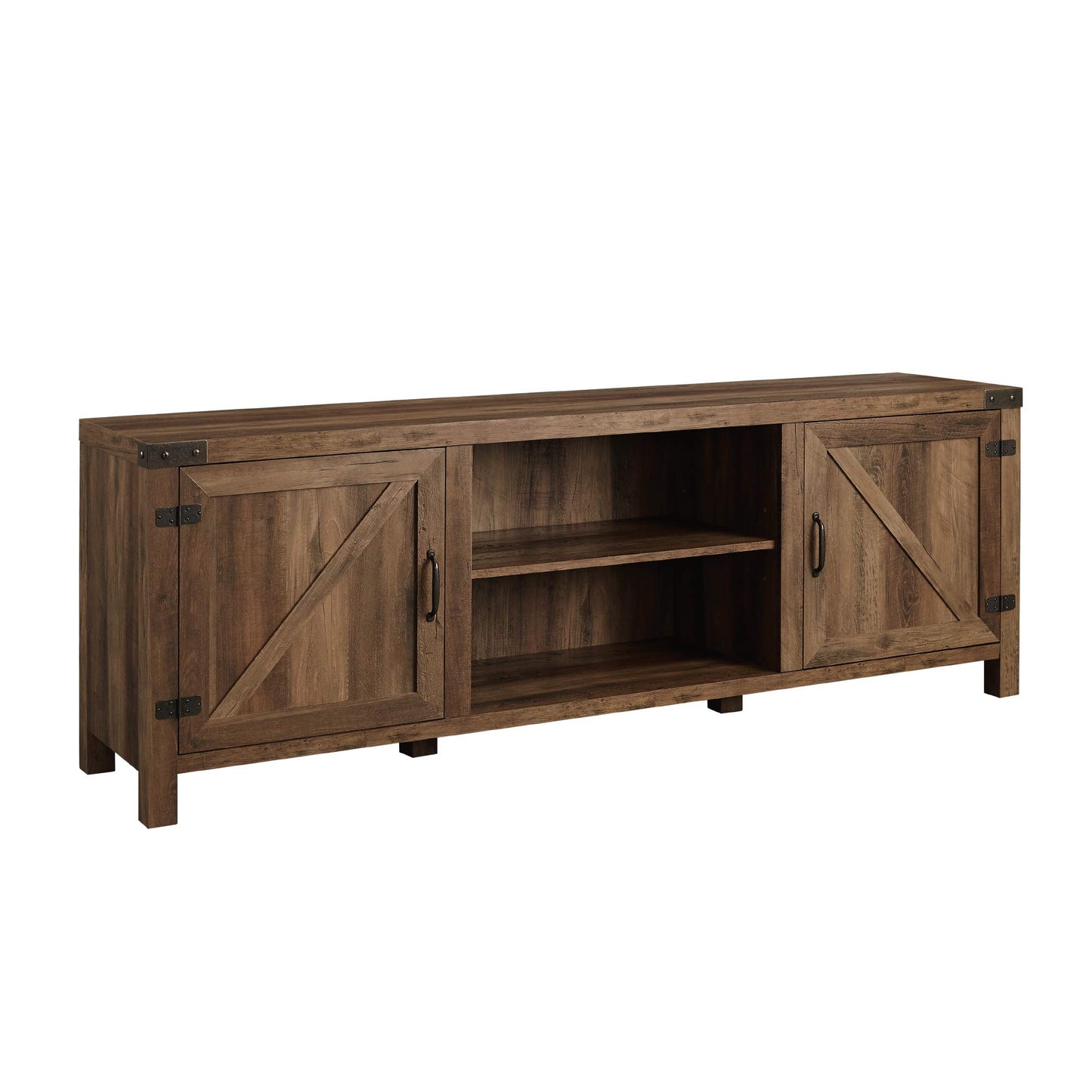 Walker Edison Georgetown Modern Farmhouse Double Barn Door TV Stand for TVs up to 80 Inches, 70 Inch, Rustic Oak, Without Fireplace, 15.75 x 70 x 24 inches