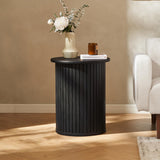 mopio Quin Pedestal Side Table, Tambour Round Fluted End Table, Small Accent Table for Living Room, Mid Century Modern Night Stand, Circle Bedside Table, Wood Nightstands for Bedroom (Black) mopio