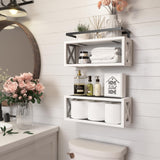 RICHER HOUSE Floating Shelves with Guardrail, Rustic Wood Shelves for Wall Décor, Farmhouse Bathroom Accessories Wall Mounted, Bathroom Wall Organizer over Toilet Storage, Kitchen, Living Room - White RICHER HOUSE