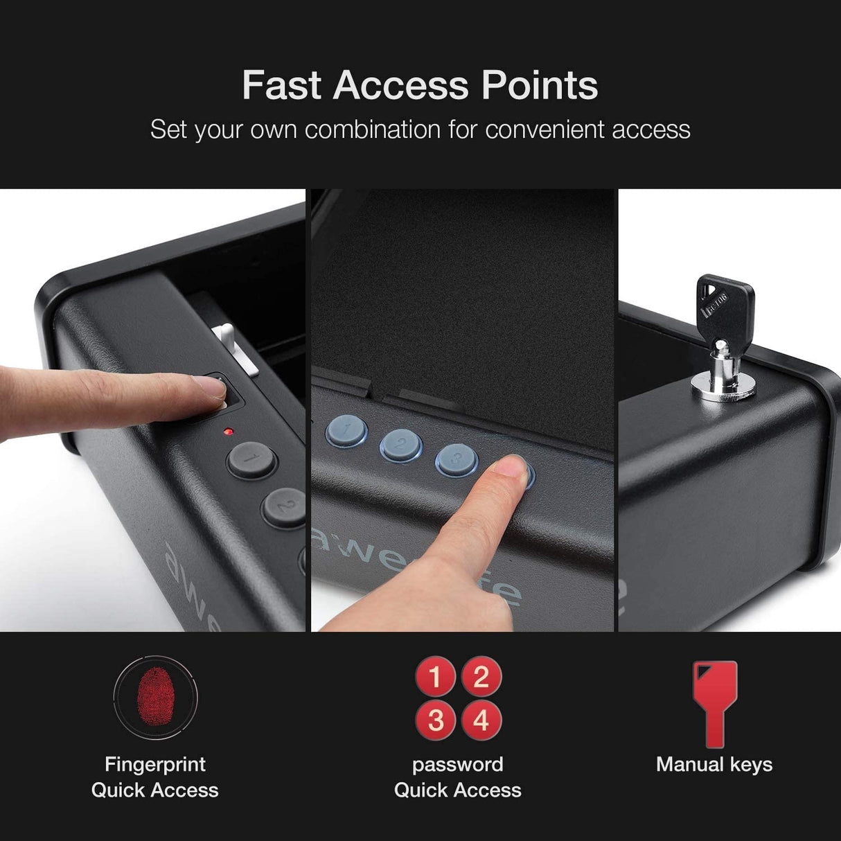 awesafe Gun Safe, Updated Biometric Gun Safe for Pistols, Quick Access Pistol Safe Fingerprint Handgun Safe with Keys and Keypad, Beside Gun Lock Box for Home (Biometric Fingerprint Lock) awesafe