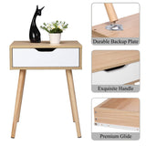 Bonnlo White & Nature Wood Nightstand End Side Table with Drawer & Solid Wood Legs for Living Room, Bedroom, Small End Side Table Bed Side Tables/Night Stands for Small Spaces, 18.2x15.7x24.4in Bonnlo